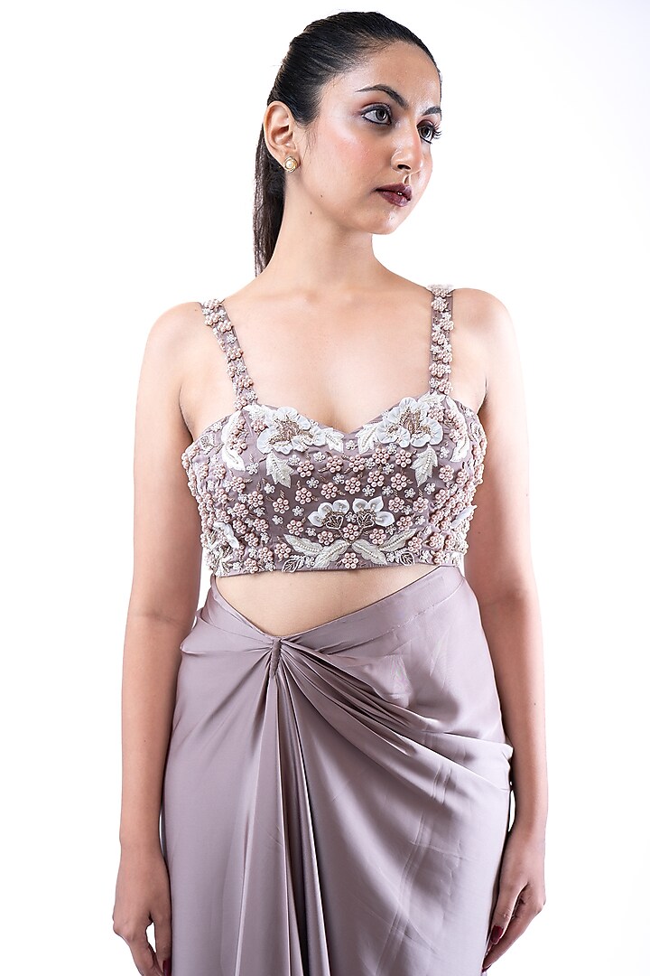 Purple Crepe Satin Skirt Set by Pooja Kankariya at Pernia's Pop Up Shop