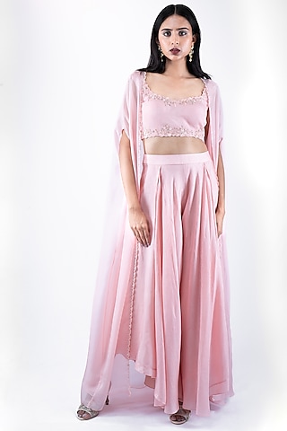 Rosebud Pink Embellished Cape Set by Pooja Kankariya