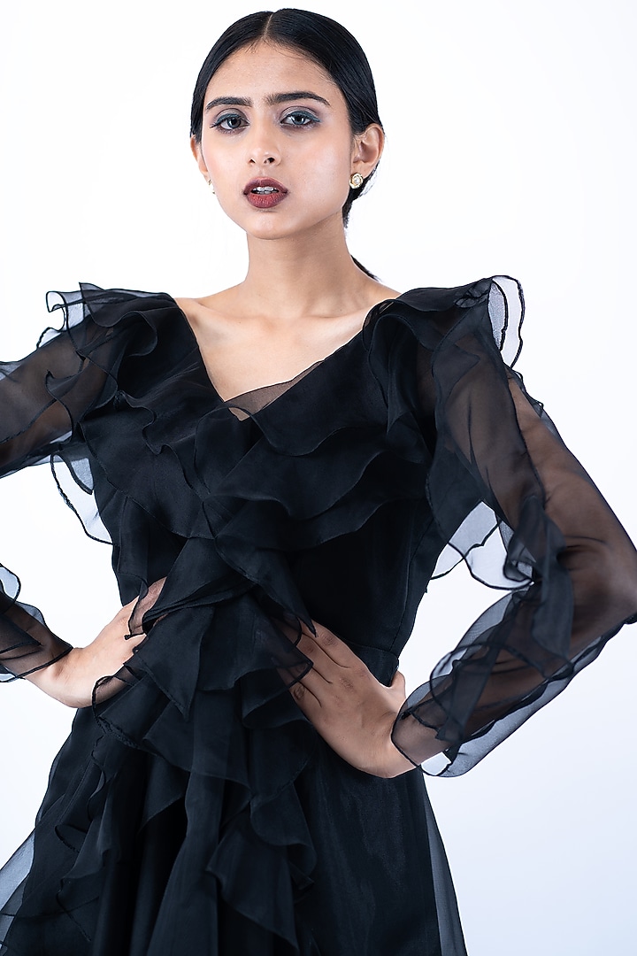 Black Silk Organza Ruffled Summer Dress by Pooja Kankariya at Pernia's Pop Up Shop