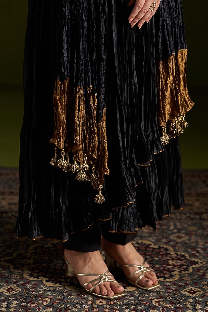 Black Pure Silk Embroidered Wedding Anarkali Set by Almaari by Pooja Patel at Pernia's Pop Up Shop