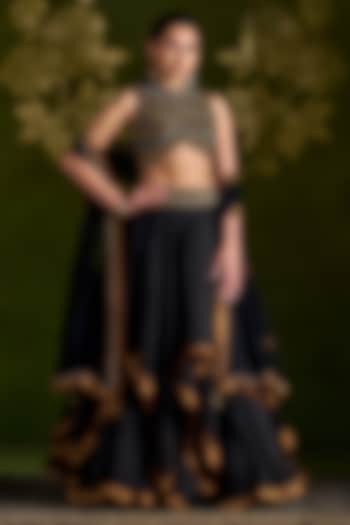 Black Silk Wedding Lehenga Set by Almaari by Pooja Patel at Pernia's Pop Up Shop