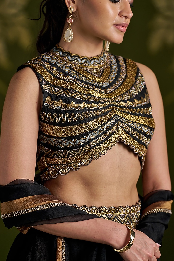 Black Silk Wedding Lehenga Set by Almaari by Pooja Patel at Pernia's Pop Up Shop