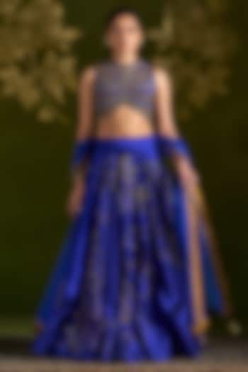 Royal Blue Silk Embroidered Wedding Lehenga Set by Almaari by Pooja Patel at Pernia's Pop Up Shop