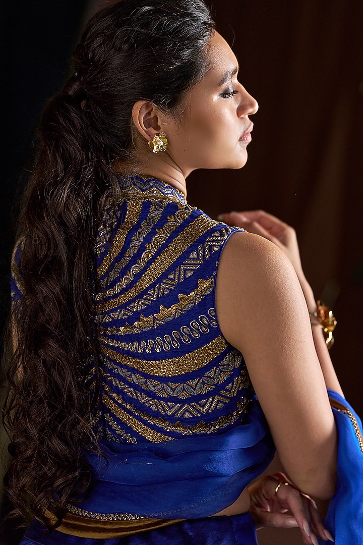 Royal Blue Silk Embroidered Wedding Lehenga Set by Almaari by Pooja Patel at Pernia's Pop Up Shop