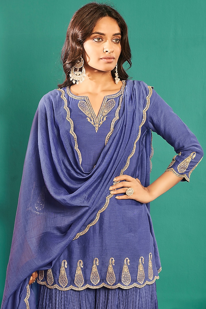 Light Purple Soft Chanderi Party Wear Sharara Set by Almaari by Pooja Patel at Pernia's Pop Up Shop