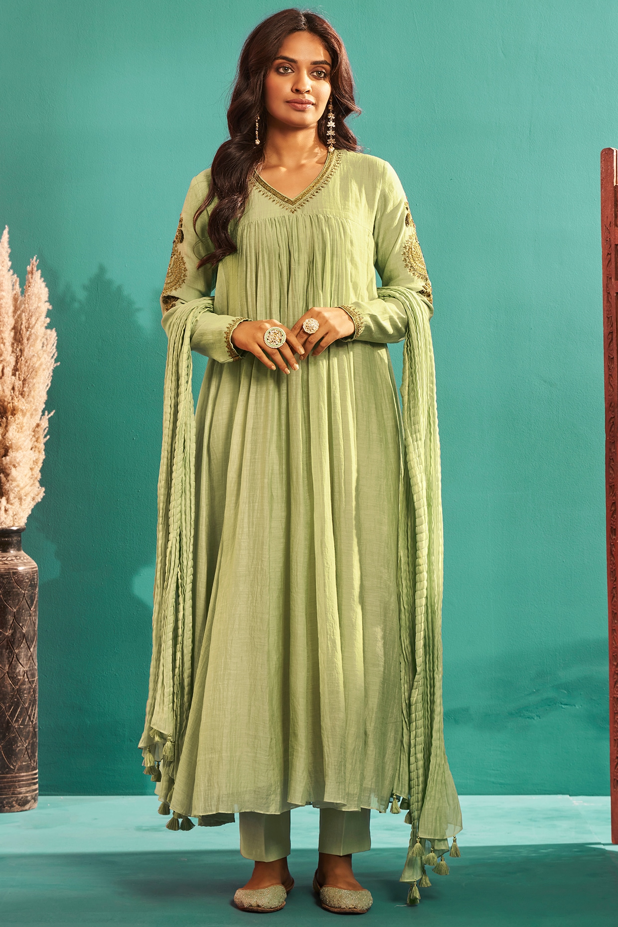 Green color clearance anarkali