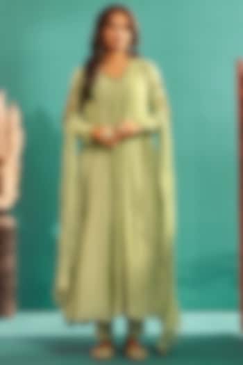 Mint Green Soft Chanderi Embroidered Anarkali Set by Almaari by Pooja Patel at Pernia's Pop Up Shop