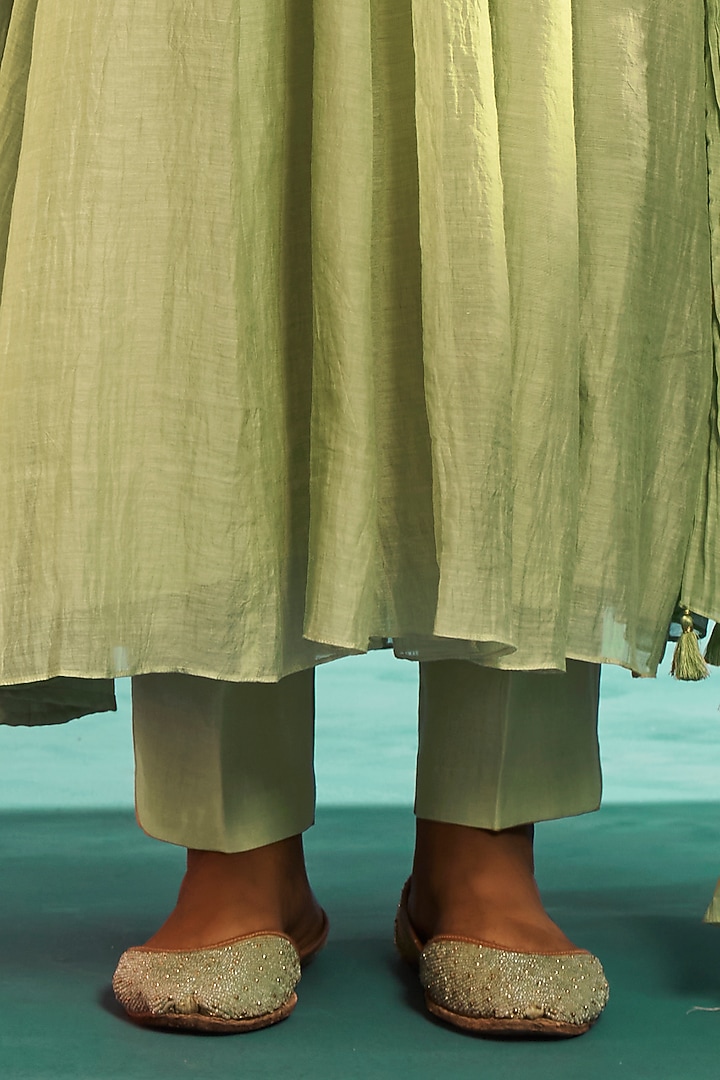 Mint Green Soft Chanderi Embroidered Party Wear Anarkali Set by Almaari by Pooja Patel at Pernia's Pop Up Shop