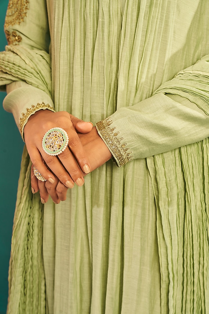 Mint Green Soft Chanderi Embroidered Party Wear Anarkali Set by Almaari by Pooja Patel at Pernia's Pop Up Shop