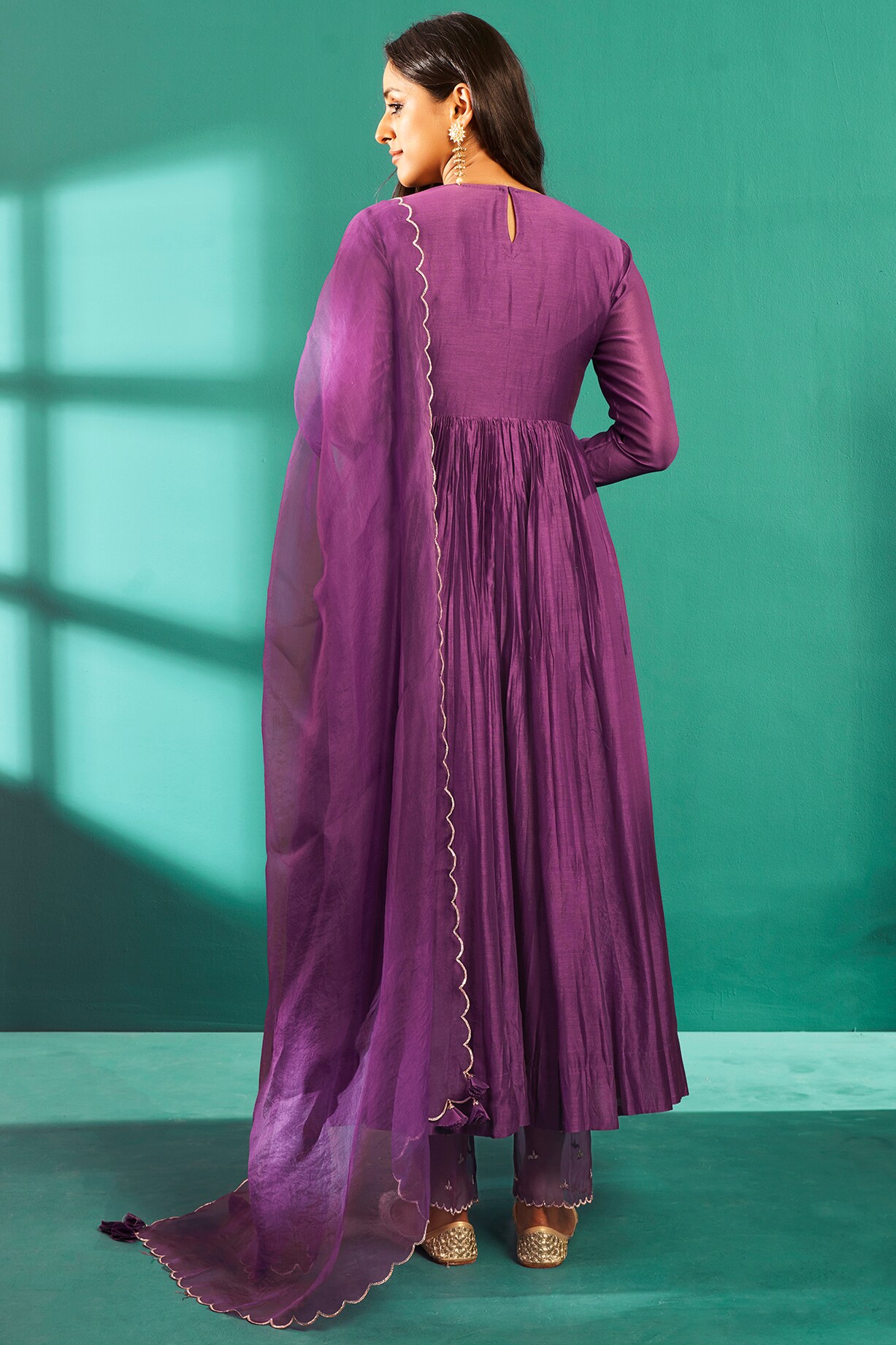 Wine Chanderi Silk Embroidered Anarkali Set by Almaari by Pooja Patel ...