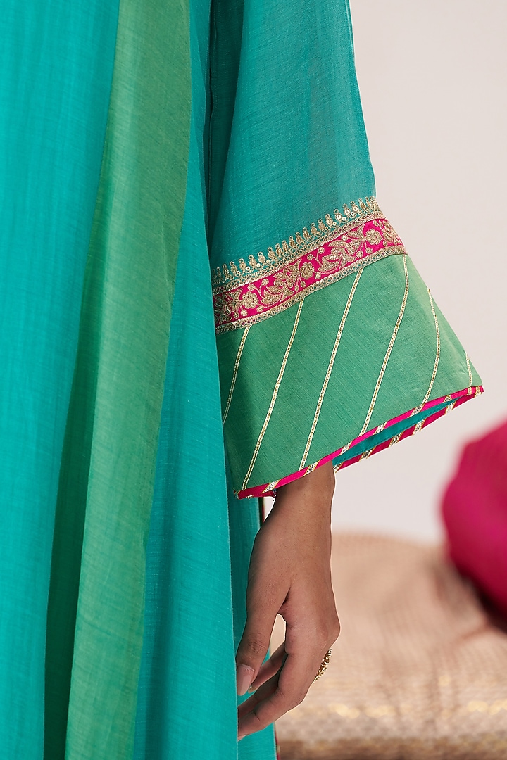 Sea Green Pure Chanderi Sequin & Pearl Embroidered Kurta Set by Almaari by Pooja Patel at Pernia's Pop Up Shop