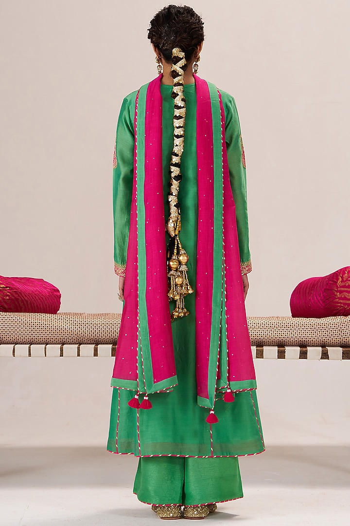 Pista Green Pure Chanderi Sequin & Pearl Embroidered Kurta Set by Almaari by Pooja Patel at Pernia's Pop Up Shop