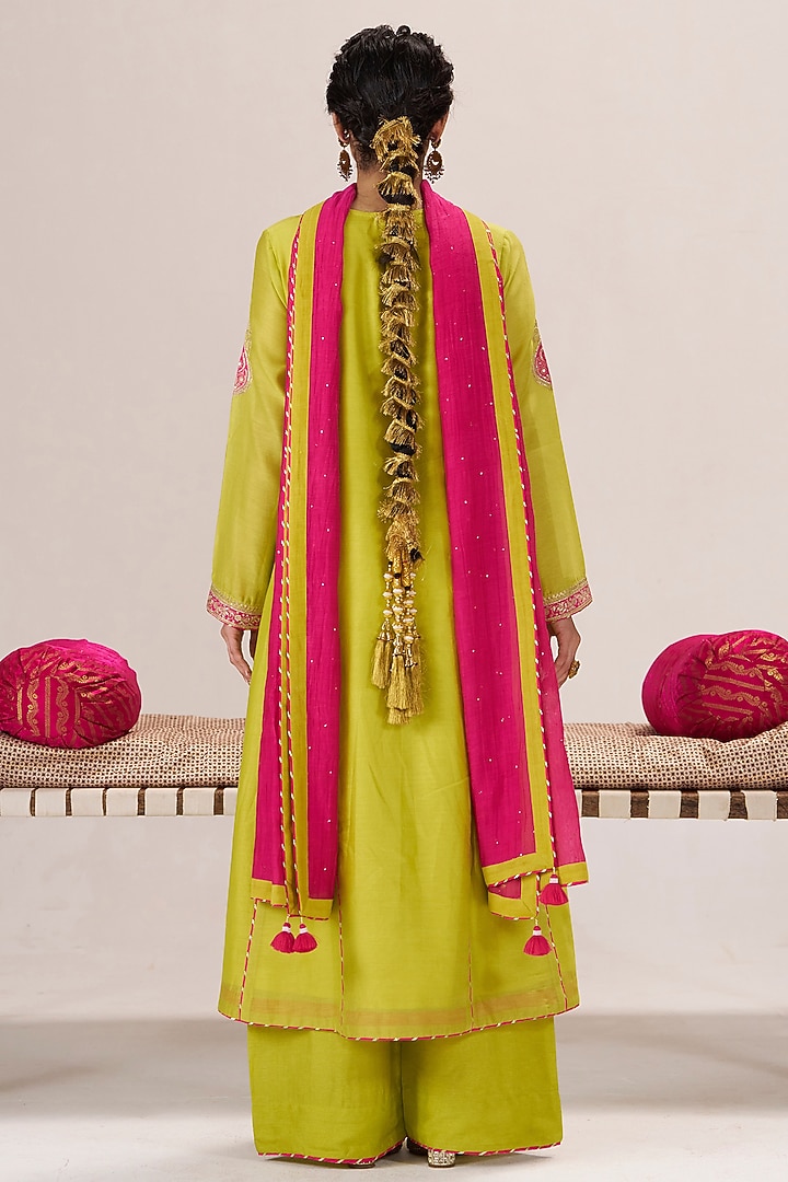 Yellow Pure Chanderi Sequin Embroidered Kurta Set by Almaari by Pooja Patel at Pernia's Pop Up Shop