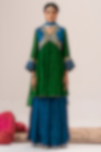 Blue Chanderi Silk Party Wear Sharara Set by Almaari by Pooja Patel at Pernia's Pop Up Shop