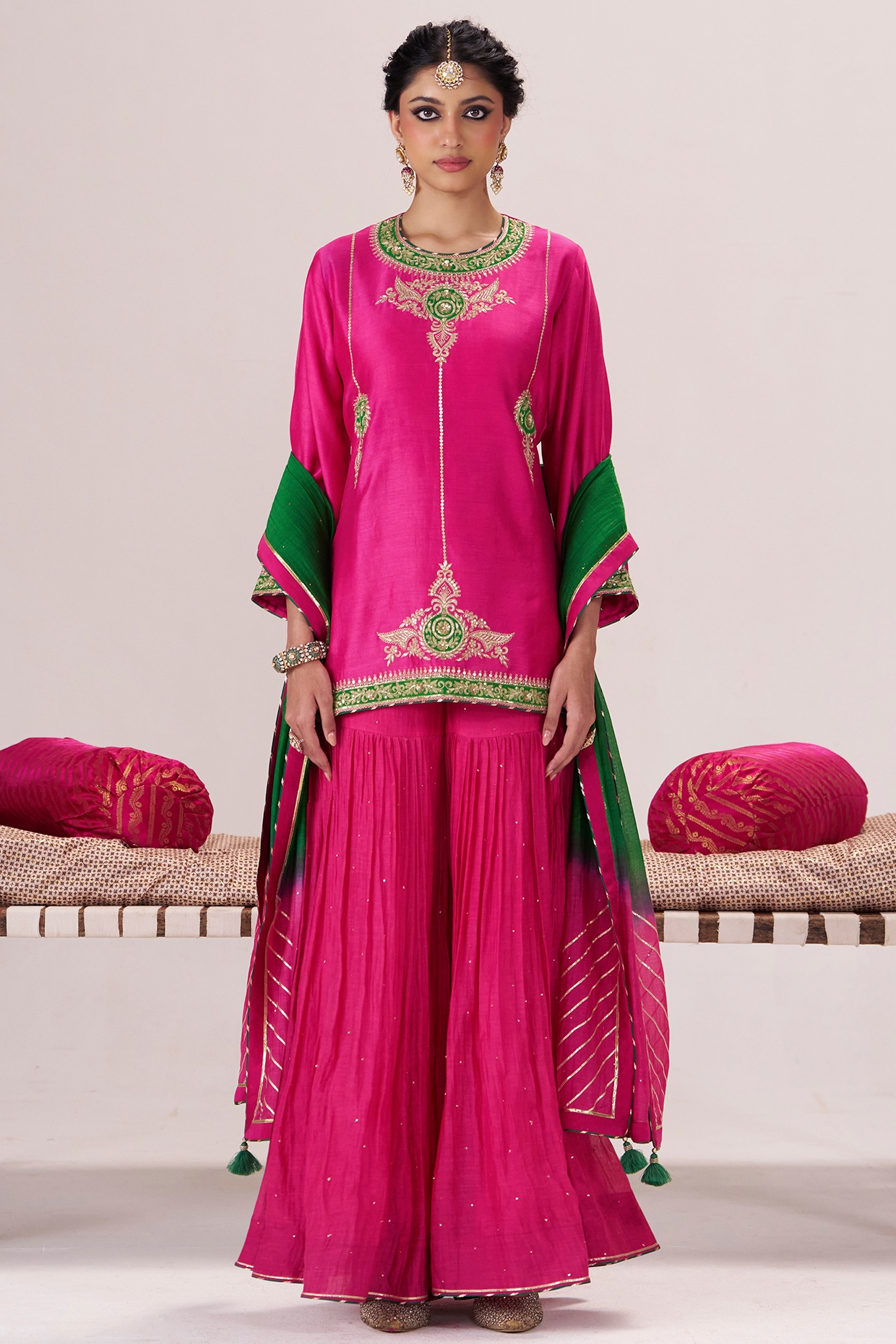 Almaari by Pooja Patel Pink Chanderi Silk Sharara Set