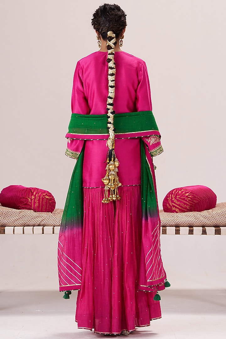 Pink Chanderi Silk Wedding Sharara Set by Almaari by Pooja Patel at Pernia's Pop Up Shop