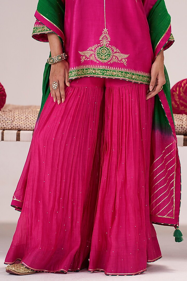 Pink Chanderi Silk Wedding Sharara Set by Almaari by Pooja Patel at Pernia's Pop Up Shop