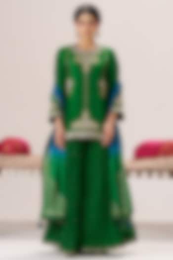 Green Chanderi Silk Wedding Sharara Set by Almaari by Pooja Patel at Pernia's Pop Up Shop