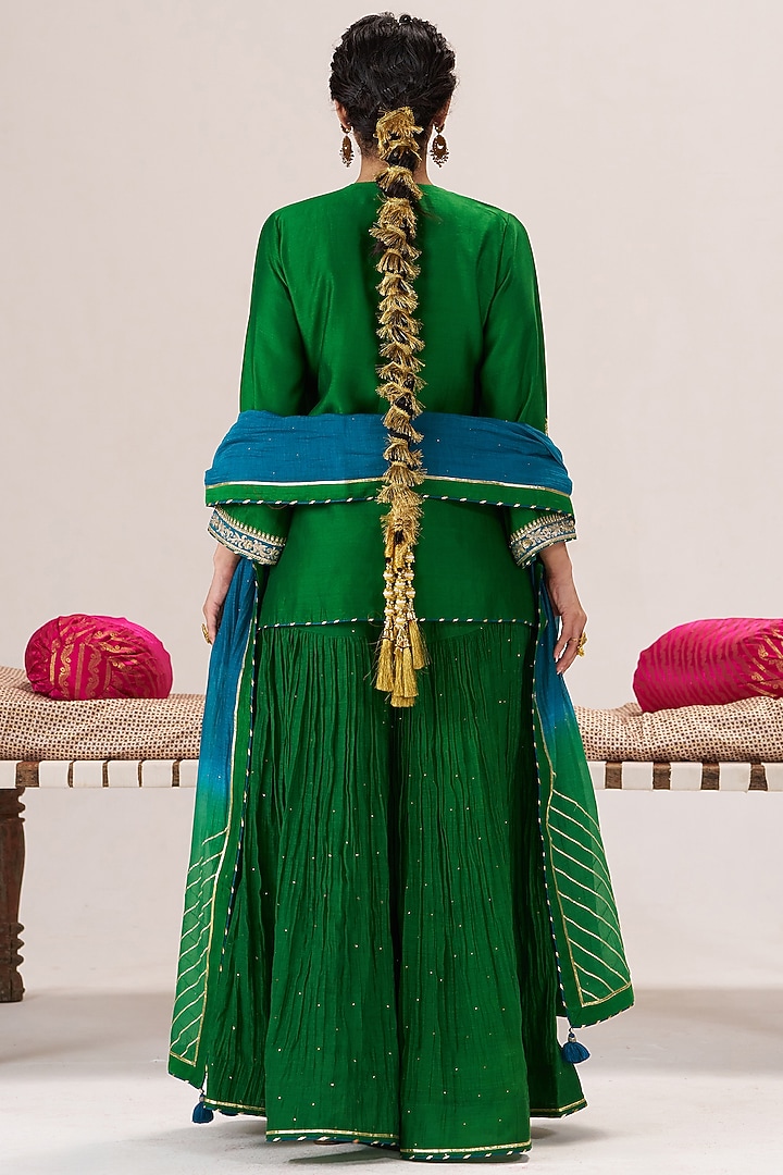 Green Chanderi Silk Wedding Sharara Set by Almaari by Pooja Patel at Pernia's Pop Up Shop