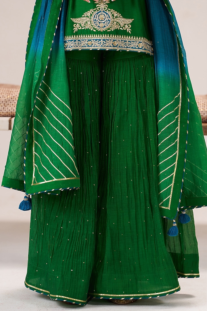 Green Chanderi Silk Wedding Sharara Set by Almaari by Pooja Patel at Pernia's Pop Up Shop