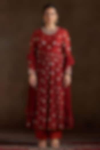 Rust Chanderi Sequins Embroidered Party Wear Anarkali Set by Almaari by Pooja Patel at Pernia's Pop Up Shop
