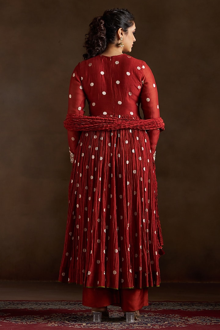 Rust Chanderi Sequins Embroidered Party Wear Anarkali Set by Almaari by Pooja Patel at Pernia's Pop Up Shop
