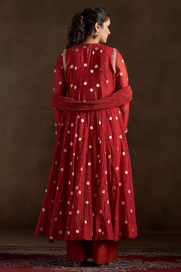 Rust Chanderi Sequins Embroidered Party Wear Anarkali Set by Almaari by Pooja Patel at Pernia's Pop Up Shop