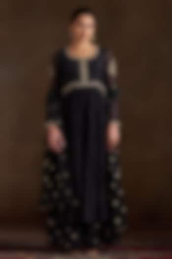 Black Pure Chanderi Sequins Embroidered Wedding Anarkali Set by Almaari by Pooja Patel at Pernia's Pop Up Shop
