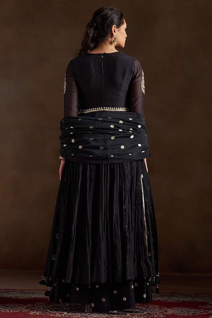 Black Pure Chanderi Sequins Embroidered Wedding Anarkali Set by Almaari by Pooja Patel at Pernia's Pop Up Shop