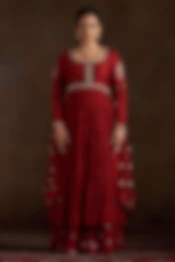 Rust Pure Chanderi Sequins Embroidered Wedding Anarkali Set by Almaari by Pooja Patel at Pernia's Pop Up Shop