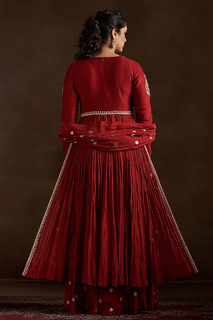 Rust Pure Chanderi Sequins Embroidered Wedding Anarkali Set by Almaari by Pooja Patel at Pernia's Pop Up Shop