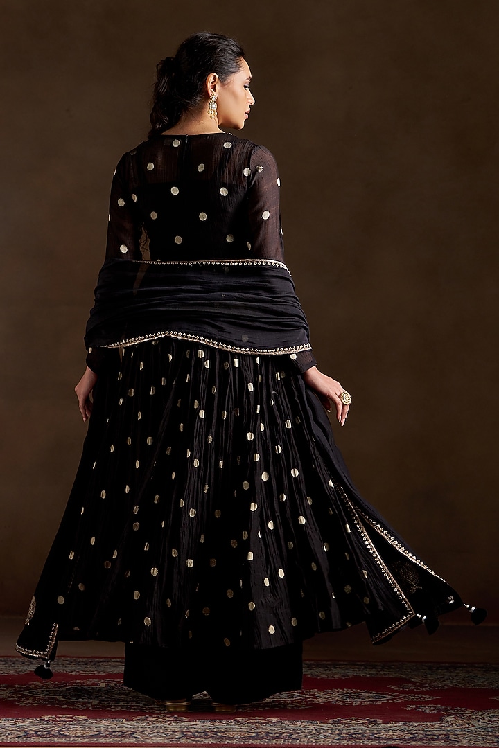 Black Pure Chanderi Sequins Embroidered Party Wear Anarkali Set by Almaari by Pooja Patel at Pernia's Pop Up Shop
