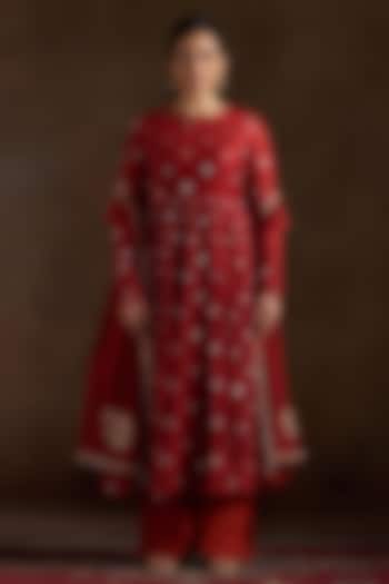 Rust Pure Chanderi Sequins Embroidered Party Wear Anarkali Set by Almaari by Pooja Patel at Pernia's Pop Up Shop