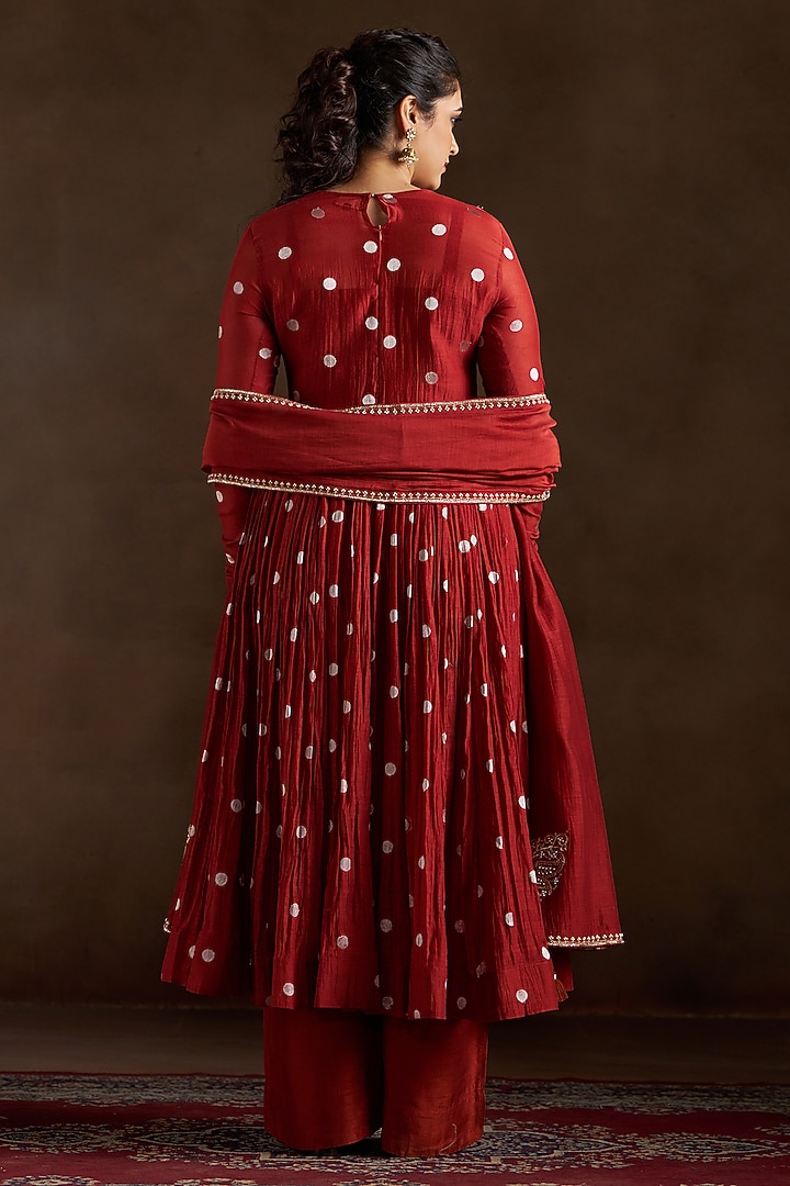 Rust Pure Chanderi Sequins Embroidered Party Wear Anarkali Set by Almaari by Pooja Patel at Pernia's Pop Up Shop