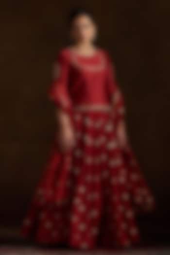 Rust Pure Chanderi Sequins Embroidered Lehenga Set by Almaari by Pooja Patel at Pernia's Pop Up Shop