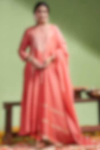 Blush Pink Chanderi Silk Gota Work Anarkali Set by Almaari by Pooja Patel at Pernia's Pop Up Shop