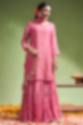 Pink Soft Chanderi Gota Work Kurta Set by Almaari by Pooja Patel at Pernia's Pop Up Shop