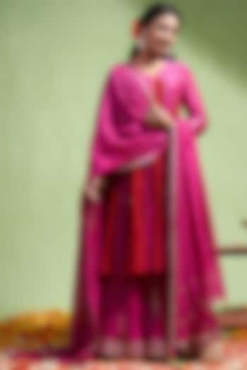 Pink & Red Soft Chanderi Gota Work Kurta Set by Almaari by Pooja Patel at Pernia's Pop Up Shop