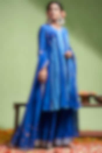 Blue Soft Chanderi Gota Work Kurta Set by Almaari by Pooja Patel at Pernia's Pop Up Shop