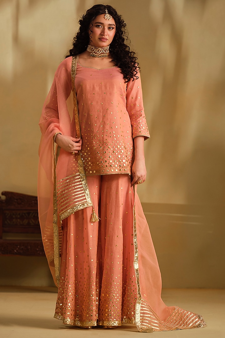 Pink Silk Wedding Sharara Set by Almaari by Pooja Patel at Pernia's Pop Up Shop