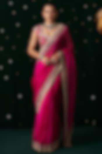 Pink Organza Mirror Embroidered Wedding Saree Set by Almaari by Pooja Patel at Pernia's Pop Up Shop