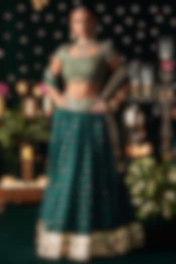Green Organza Jacquard Zari Embroidered Bridal Lehenga Set by Almaari by Pooja Patel at Pernia's Pop Up Shop