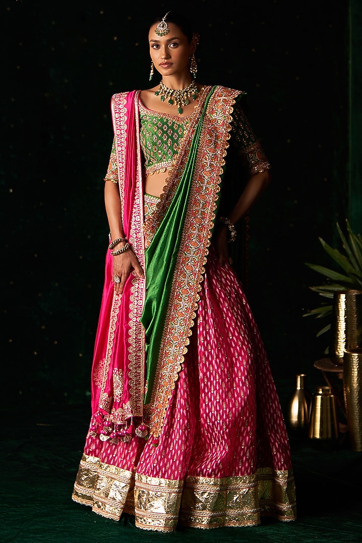 Pink Organza Embroidered Bridal Lehenga Set by Almaari by Pooja Patel at Pernia's Pop Up Shop