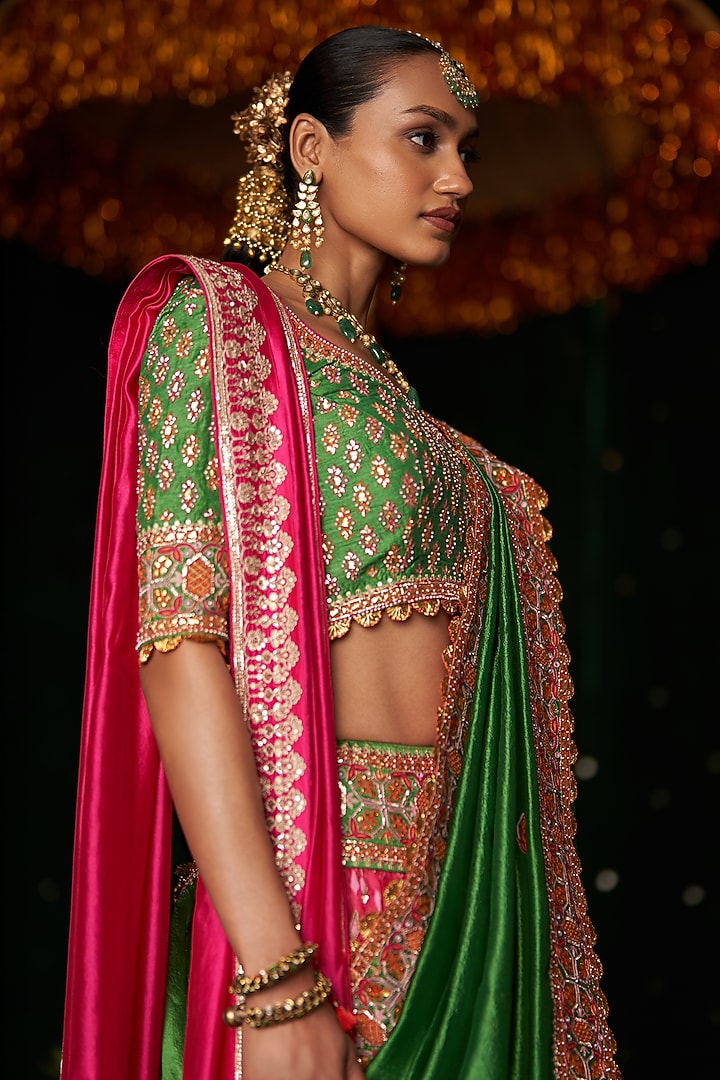 Pink Organza Embroidered Bridal Lehenga Set by Almaari by Pooja Patel at Pernia's Pop Up Shop