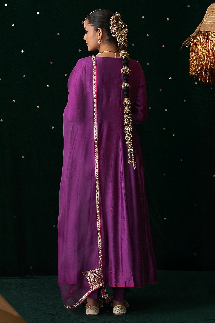 Purple Silk Embroidered Wedding Anarkali Set by Almaari by Pooja Patel at Pernia's Pop Up Shop