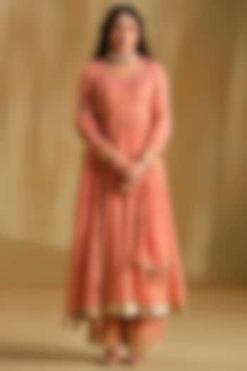 Pink Silk Gota Work Party Wear Anarkali Set by Almaari by Pooja Patel at Pernia's Pop Up Shop