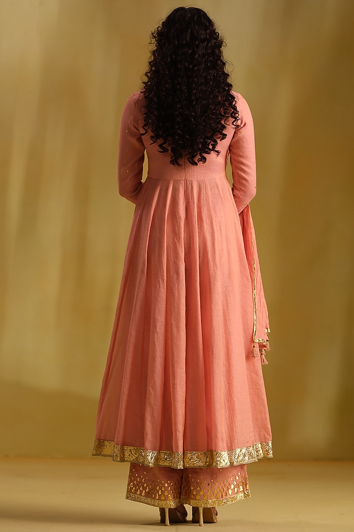 Pink Silk Gota Work Party Wear Anarkali Set by Almaari by Pooja Patel at Pernia's Pop Up Shop