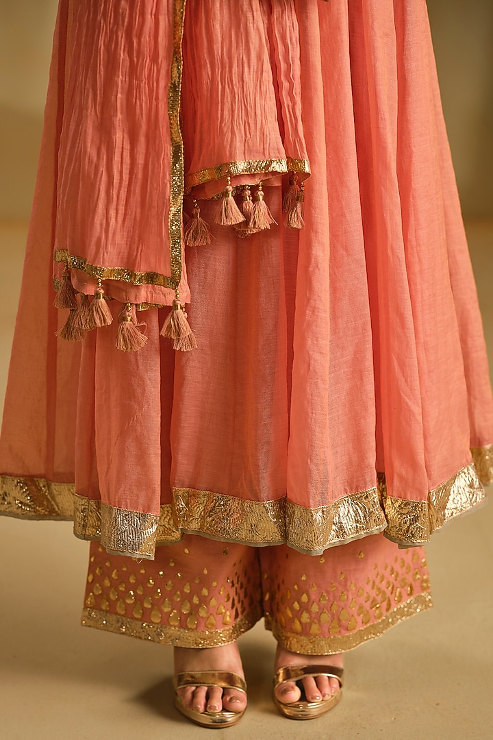 Pink Silk Gota Work Party Wear Anarkali Set by Almaari by Pooja Patel at Pernia's Pop Up Shop