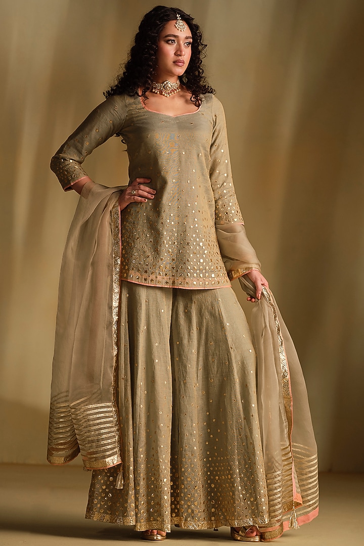 Green Silk Wedding Sharara Set by Almaari by Pooja Patel at Pernia's Pop Up Shop