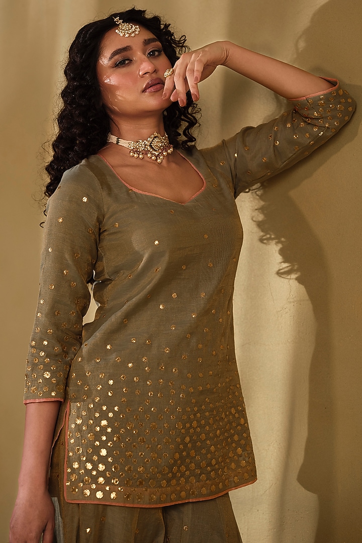 Green Silk Wedding Sharara Set by Almaari by Pooja Patel at Pernia's Pop Up Shop